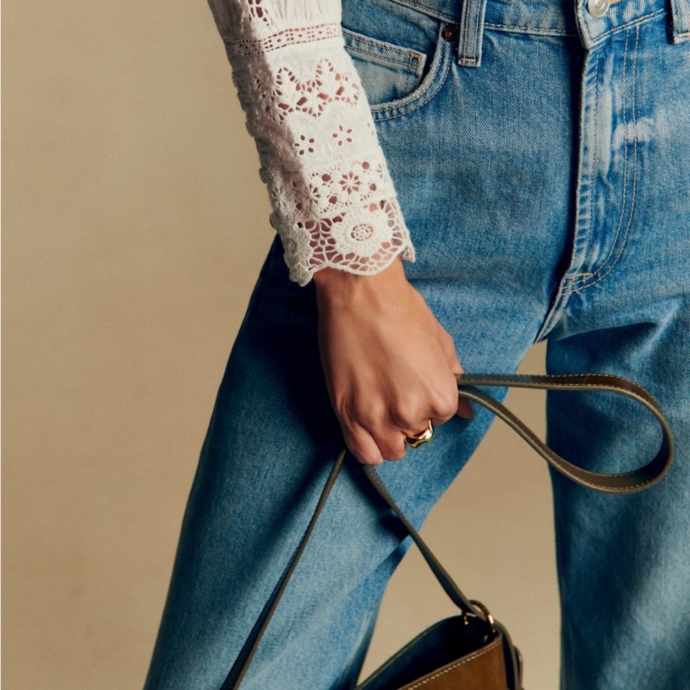 Sézane White Elegant Lace Trim White Blouse - Picture 5 of 5